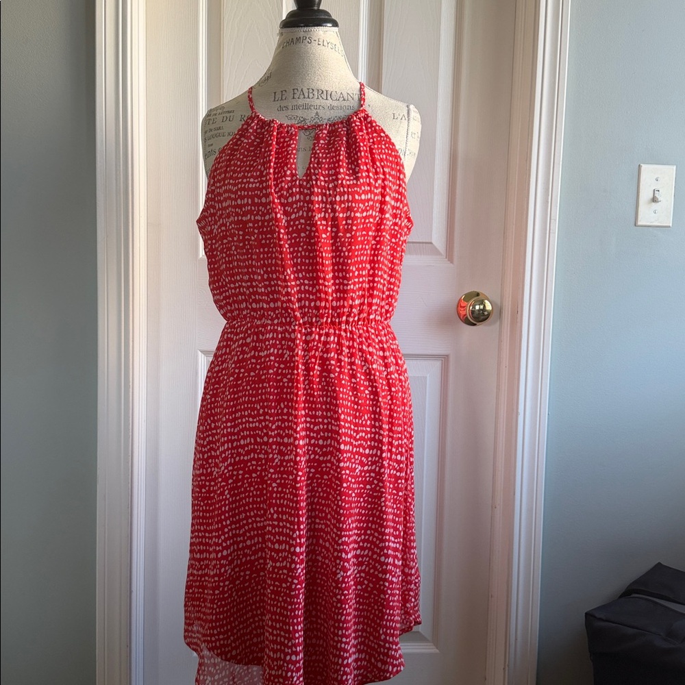 Anthropologie Collective Concepts Red and White Polka Dot Tiered Dress: L